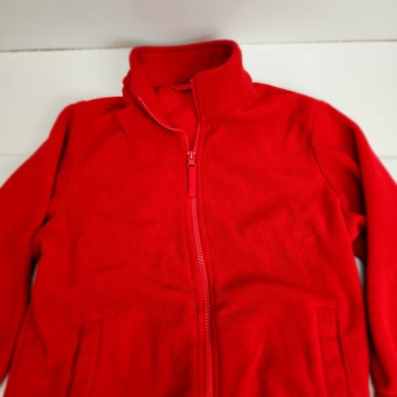 Solid Red Zip Up Fleece Jacket Pockets & Elastic Wrists Children's Size S (6-7) - Picture 2 of 6